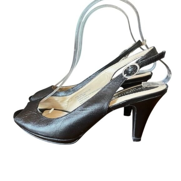 Naturalizer Ideal Slingback Peep Toe Heels Black Leather 6.5 - Picture 4 of 13